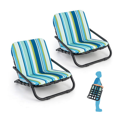 2 Pack Low Folding Beach Chairs for Adults with Cushion, Blue Beach & Lawn Chairs Blue  at Gallery Canada