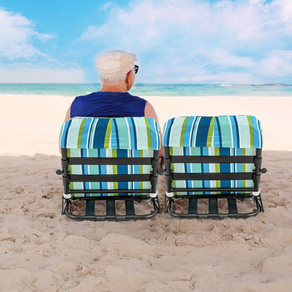 2 Pack Low Folding Beach Chairs for Adults with Cushion, Blue Beach & Lawn Chairs   at Gallery Canada