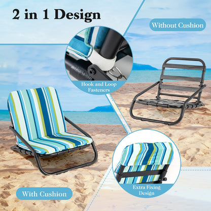 2 Pack Low Folding Beach Chairs for Adults with Cushion, Blue Beach & Lawn Chairs   at Gallery Canada