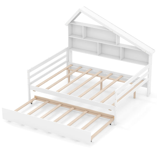 House-Shaped Full Size Daybed with Twin Size Trundle, White Toddler Beds White at Gallery Canada