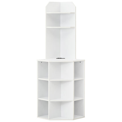 6-Tier Corner Shelf with Charging Station and 2 USB Ports, White Corner Desks White at Gallery Canada