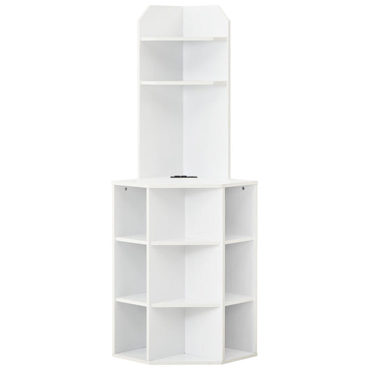 6-Tier Corner Shelf with Charging Station and 2 USB Ports, White Corner Desks White at Gallery Canada