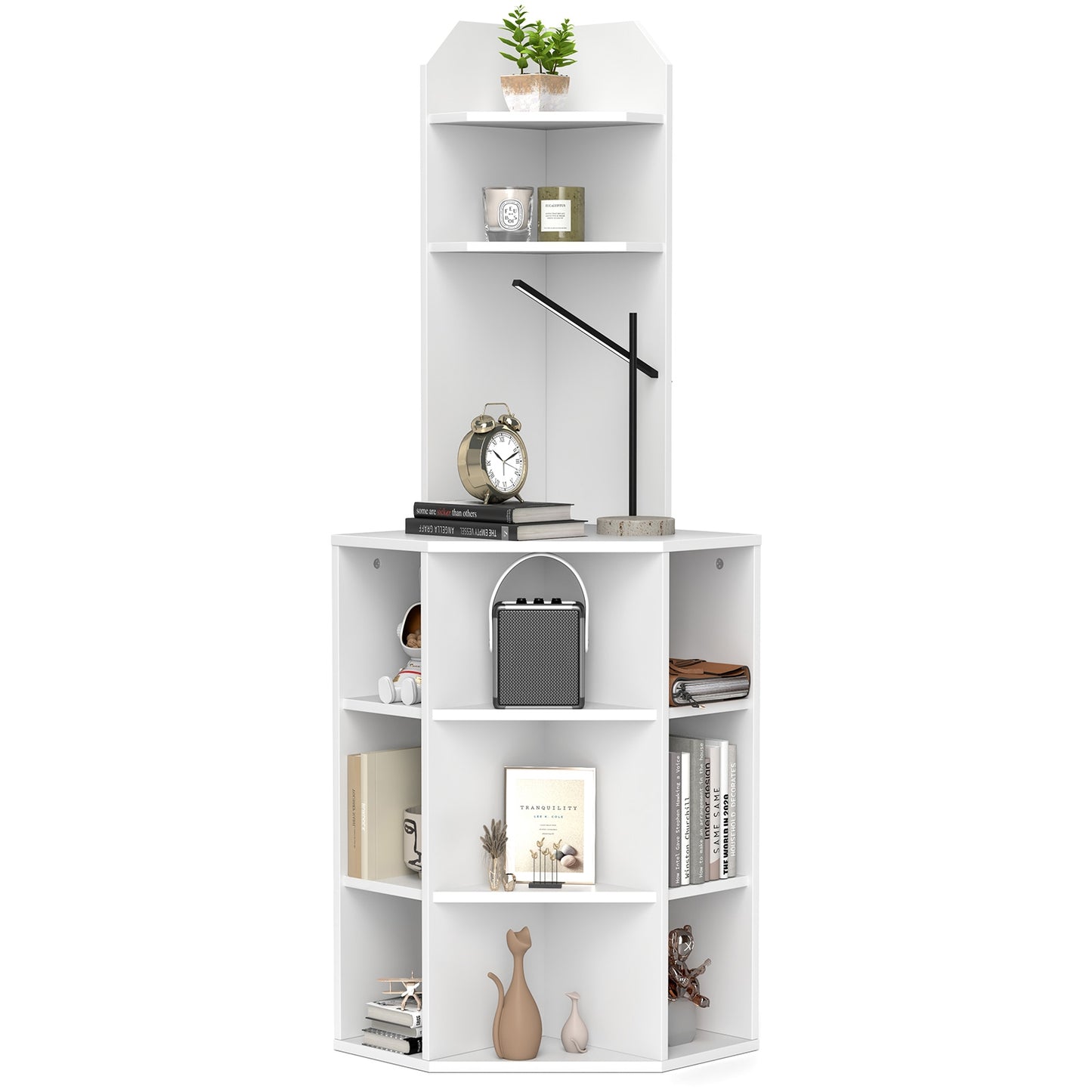 6-Tier Corner Shelf with Charging Station and 2 USB Ports, White Corner Desks at Gallery Canada