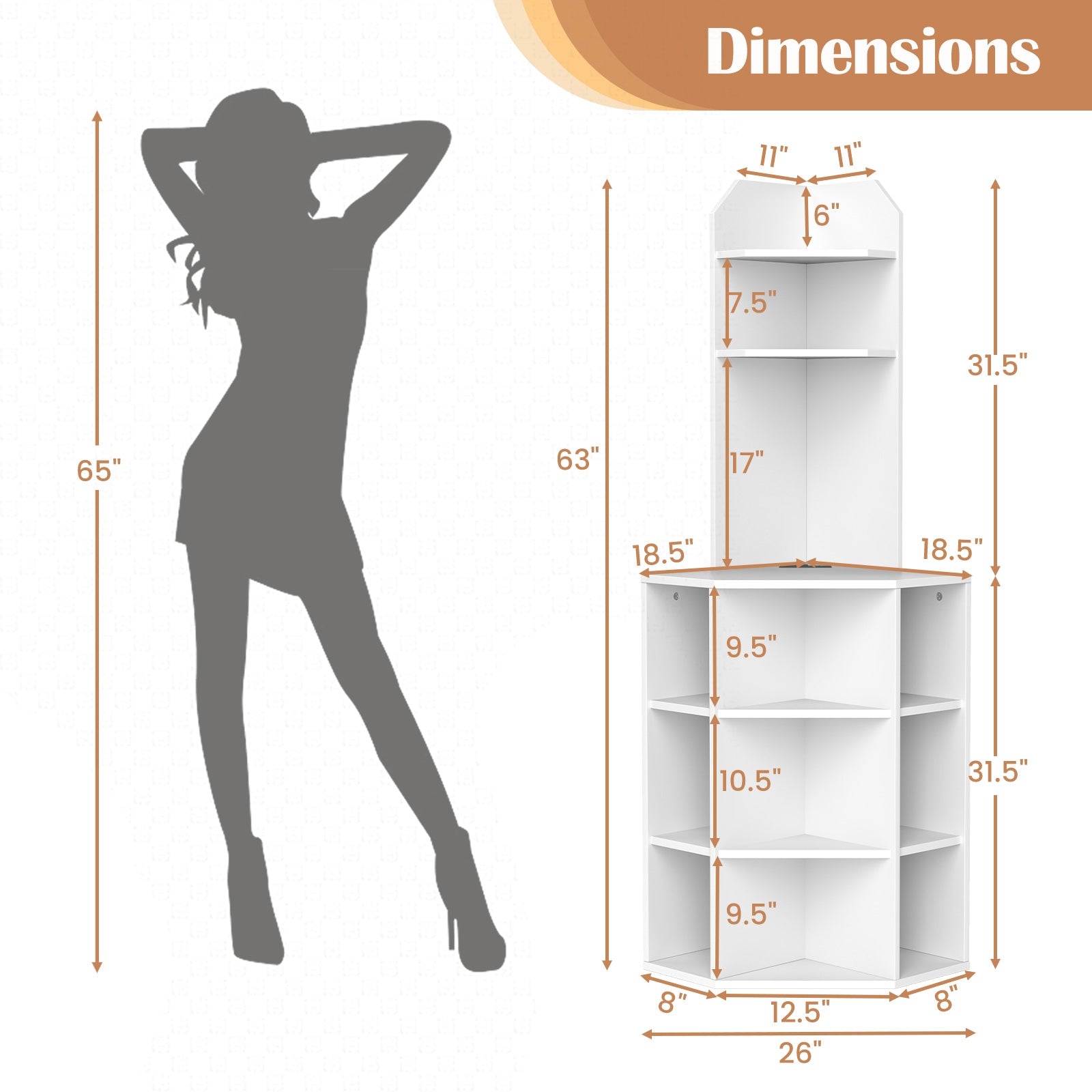 6-Tier Corner Shelf with Charging Station and 2 USB Ports, White Corner Desks at Gallery Canada