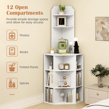 6-Tier Corner Shelf with Charging Station and 2 USB Ports, White Corner Desks at Gallery Canada