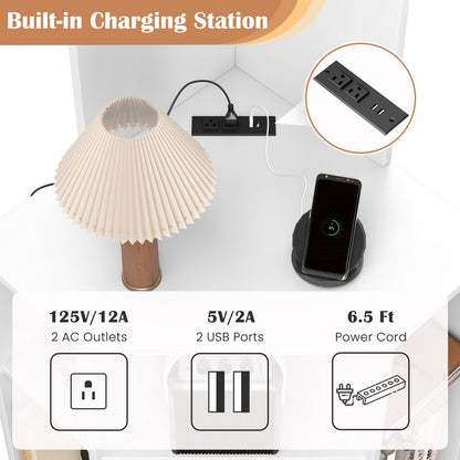 6-Tier Corner Shelf with Charging Station and 2 USB Ports, White Corner Desks at Gallery Canada