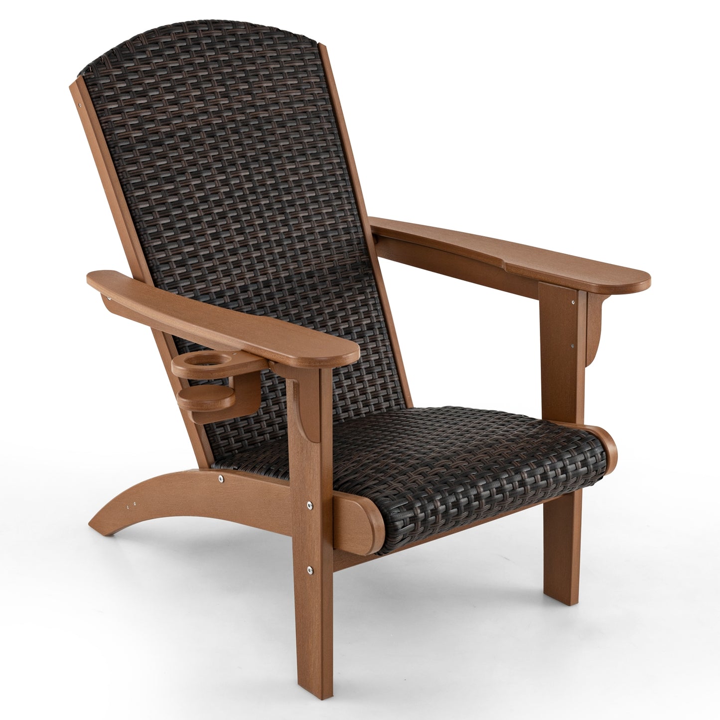 Patio Adirondack Chair with Rattan Padded Seat and Hidden Cupholder, Coffee Adirondack Chairs Coffee at Gallery Canada