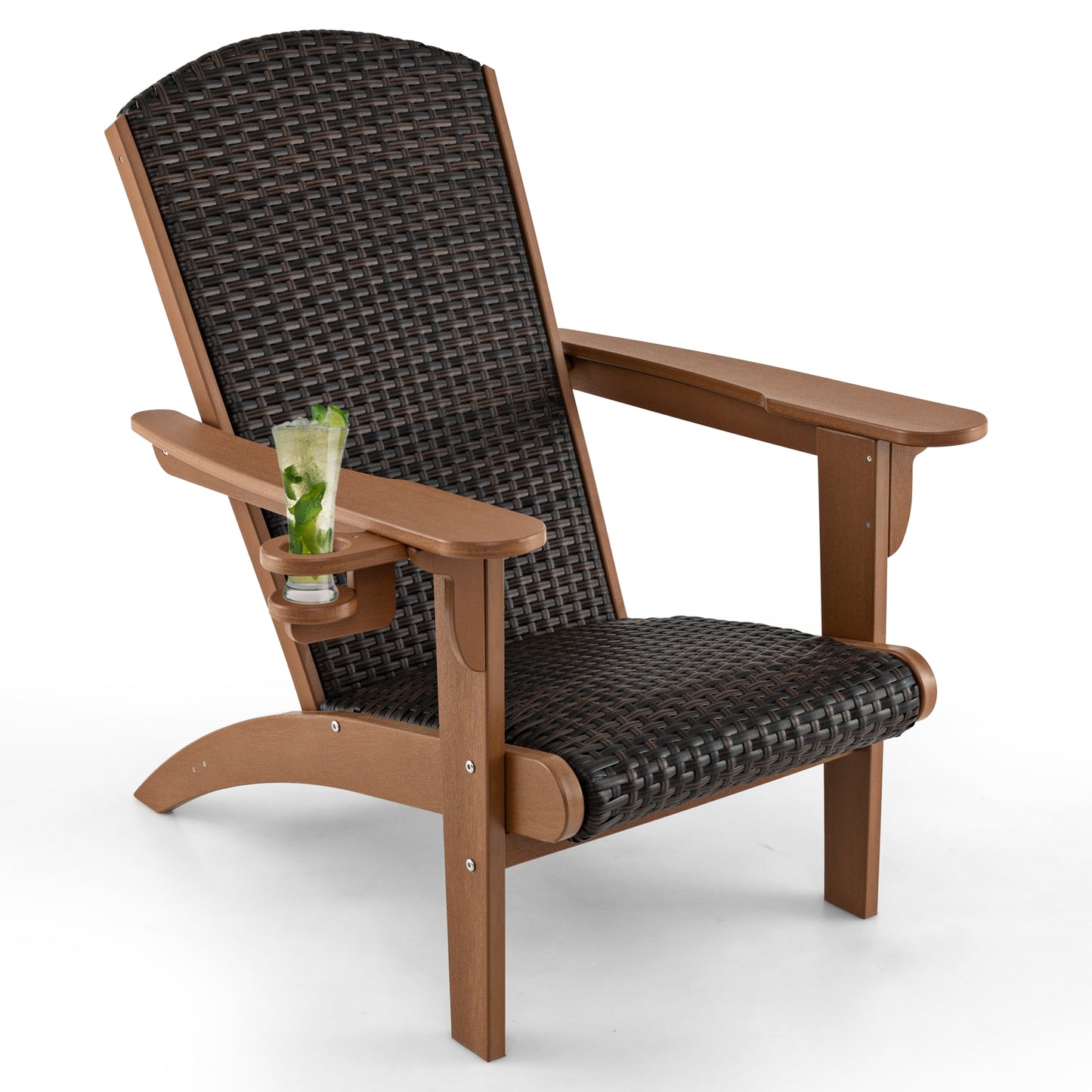 Patio Adirondack Chair with Rattan Padded Seat and Hidden Cupholder, Coffee Adirondack Chairs at Gallery Canada