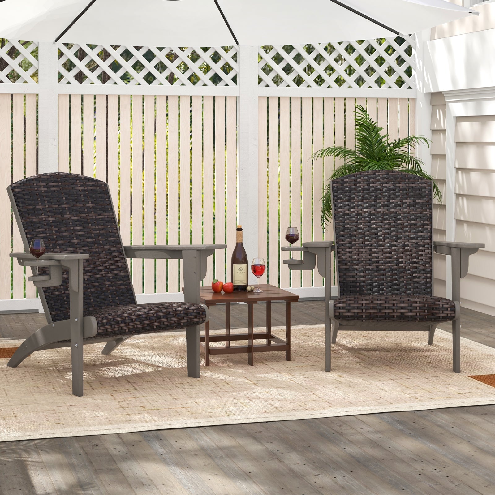 Patio Adirondack Chair with Rattan Padded Seat and Hidden Cupholder, Gray Adirondack Chairs at Gallery Canada