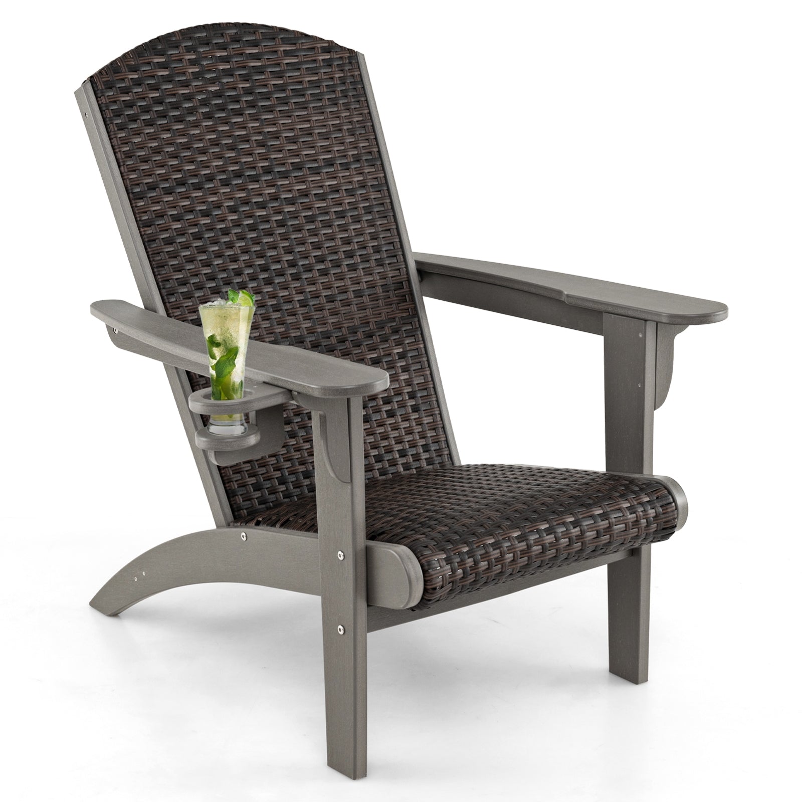 Patio Adirondack Chair with Rattan Padded Seat and Hidden Cupholder, Gray Adirondack Chairs at Gallery Canada