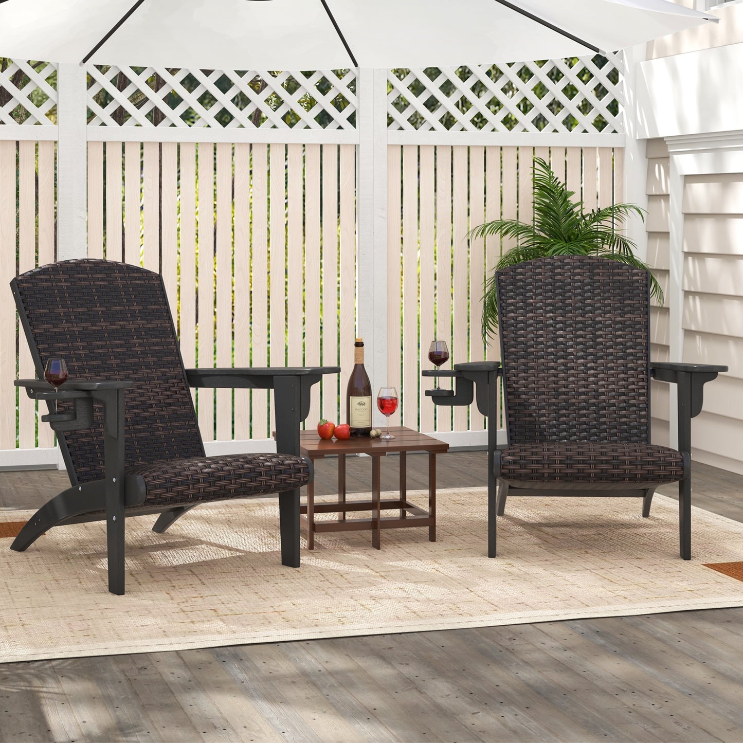 Patio Adirondack Chair with Rattan Padded Seat and Hidden Cupholder, Black Adirondack Chairs at Gallery Canada