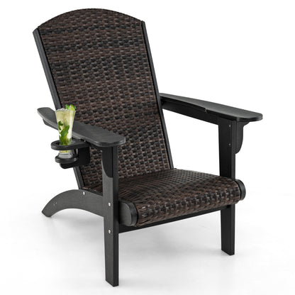 Patio Adirondack Chair with Rattan Padded Seat and Hidden Cupholder, Black Adirondack Chairs at Gallery Canada