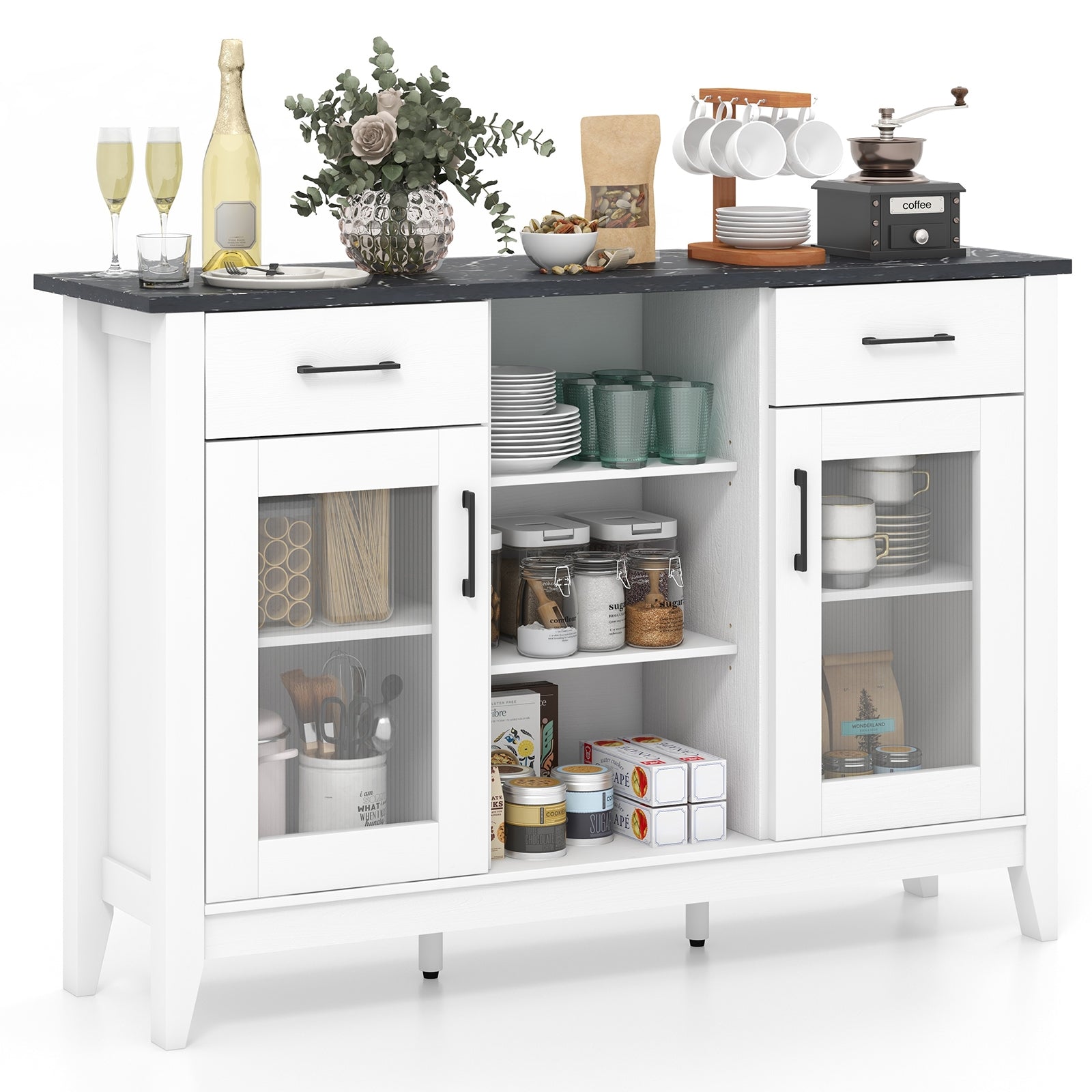 Sideboard Buffet Cabinet with 2 Drawers and 4 Adjustable Shelves, White Sideboards Cabinets & Buffets at Gallery Canada