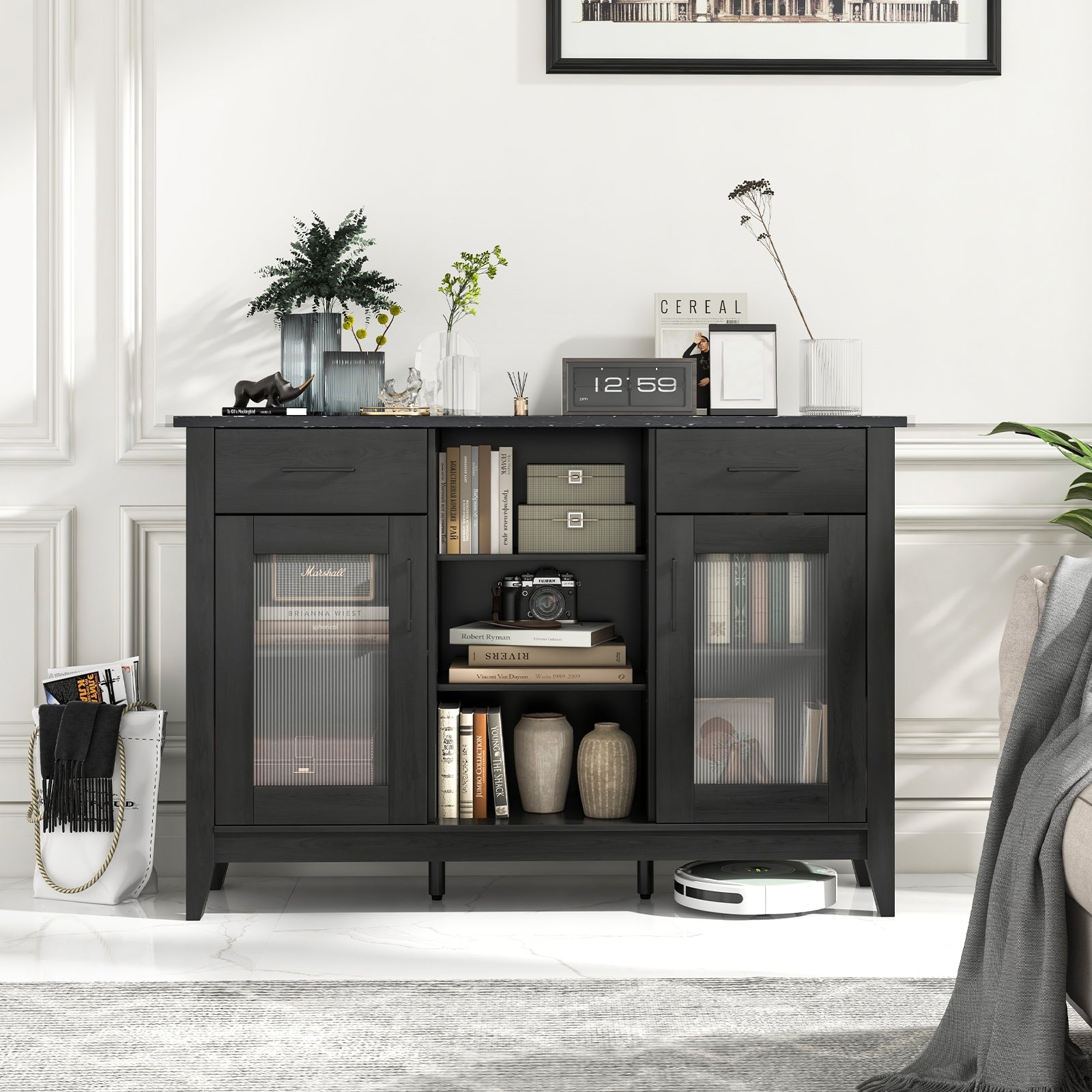 Sideboard Buffet Cabinet with 2 Drawers and 4 Adjustable Shelves, Black Sideboards Cabinets & Buffets at Gallery Canada