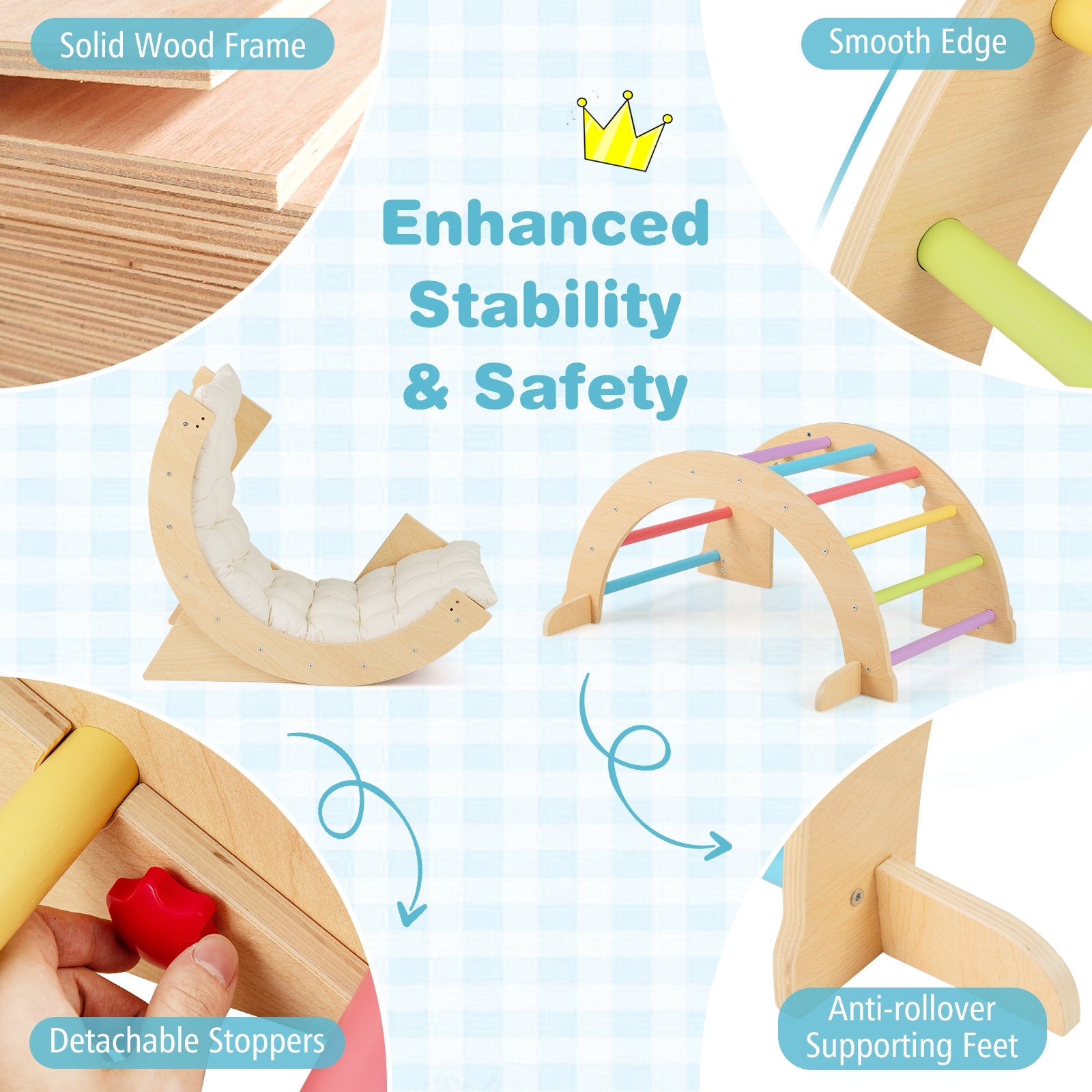 6 in 1 Kids Climbing Arch Playset wIth Removable Cushion and Stoppers, Multicolor Climbers & Slides at Gallery Canada