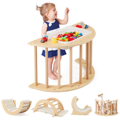 6 in 1 Kids Climbing Arch Playset wIth Removable Cushion and Stoppers, Natural Climbers & Slides Natural at Gallery Canada