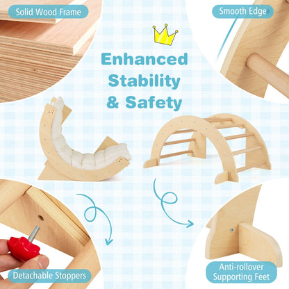 6 in 1 Kids Climbing Arch Playset wIth Removable Cushion and Stoppers, Natural Climbers & Slides at Gallery Canada