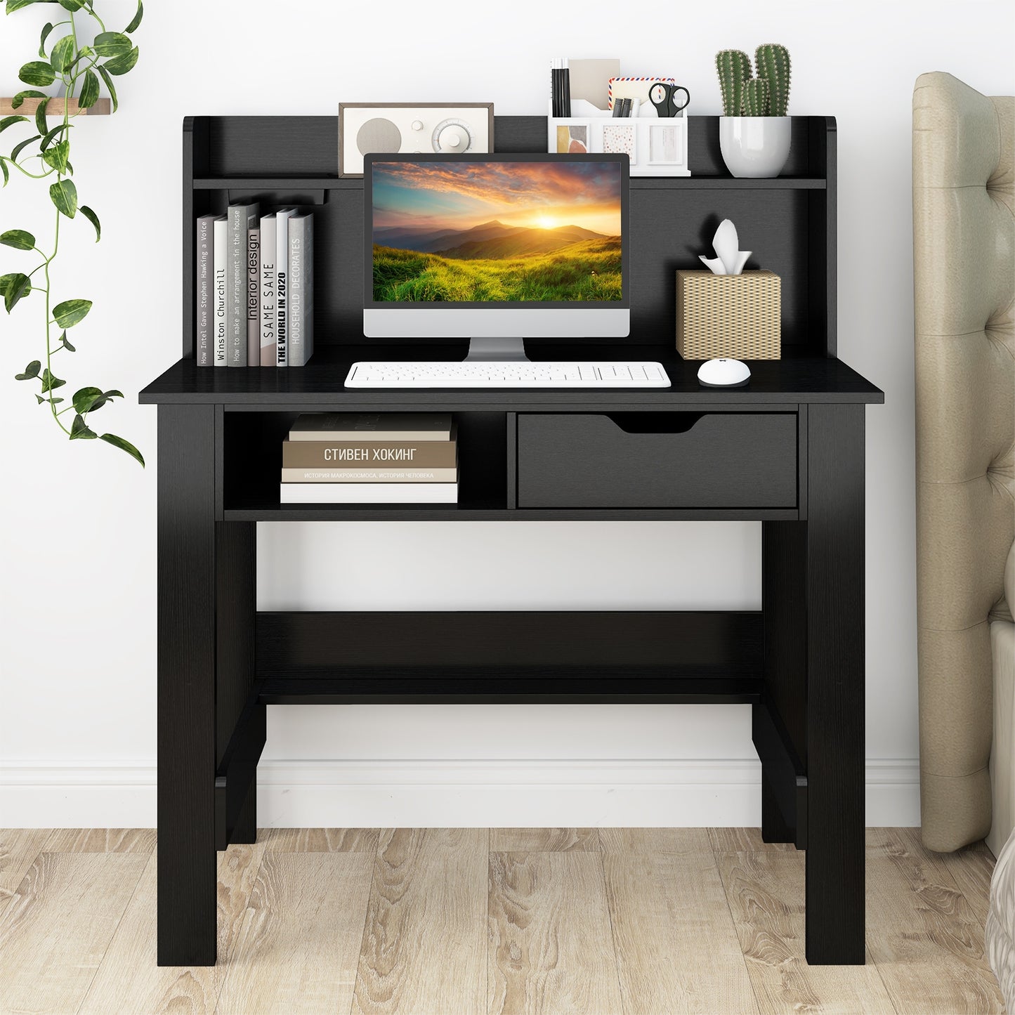 Computer Desk with Power Outlets USB Ports and Type-C, Black Computer Desks at Gallery Canada