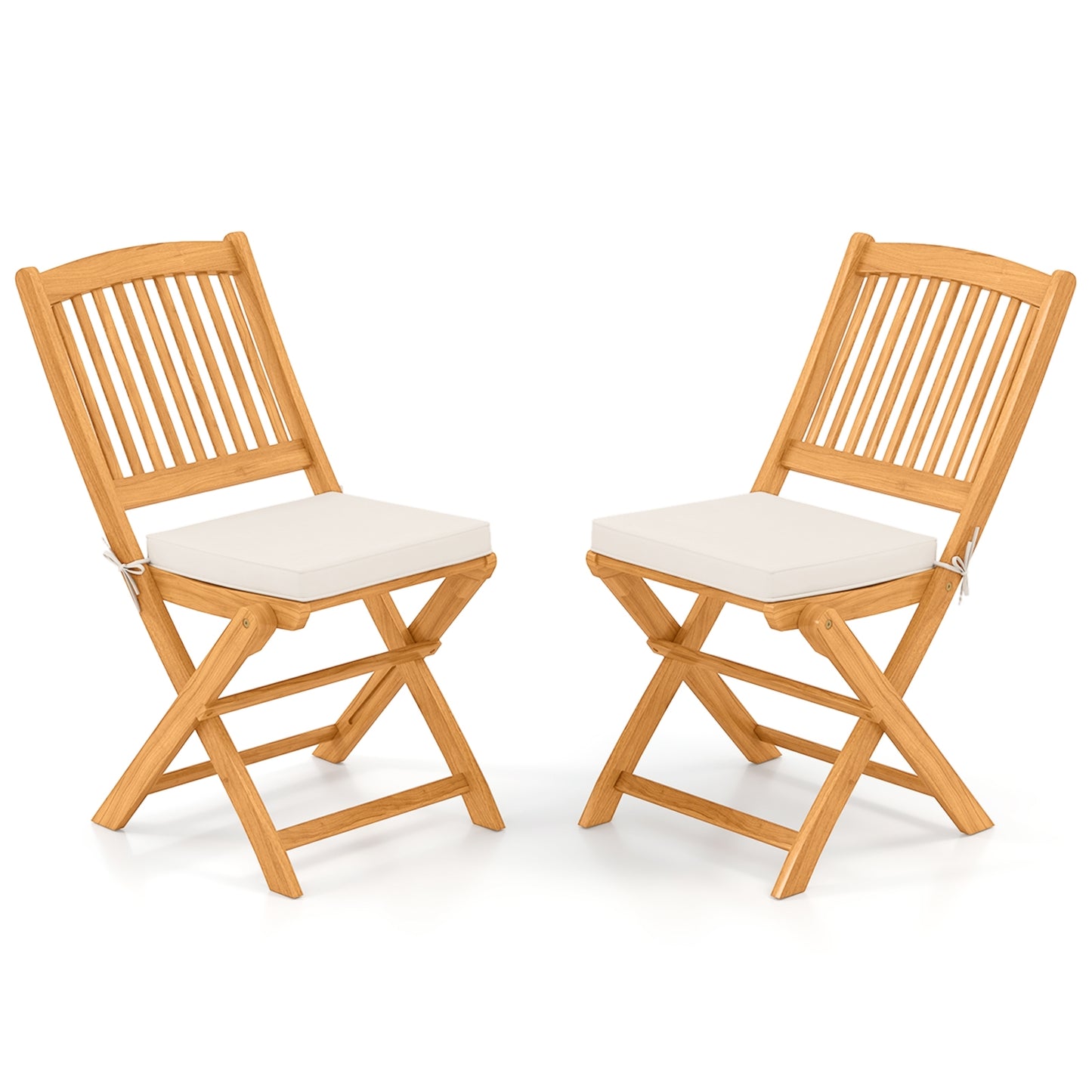 Outdoor Folding Chairs with Seat Cushions Set of 2, Beige Patio Dining Chairs Beige at Gallery Canada