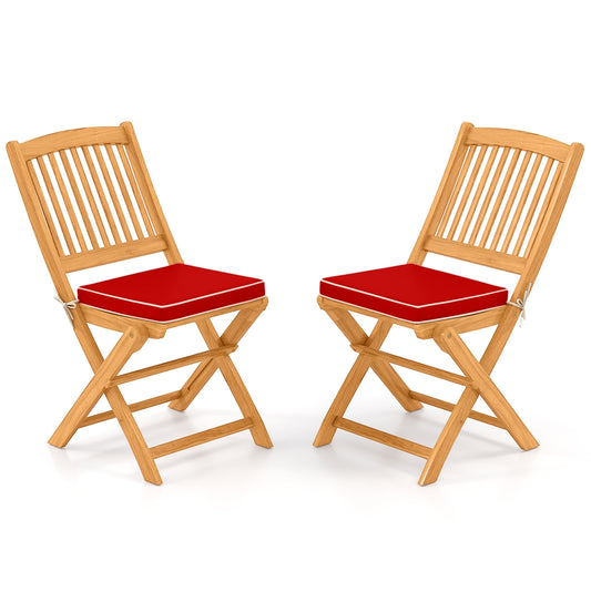 Outdoor Folding Chairs with Seat Cushions Set of 2, Red Patio Dining Chairs Red at Gallery Canada