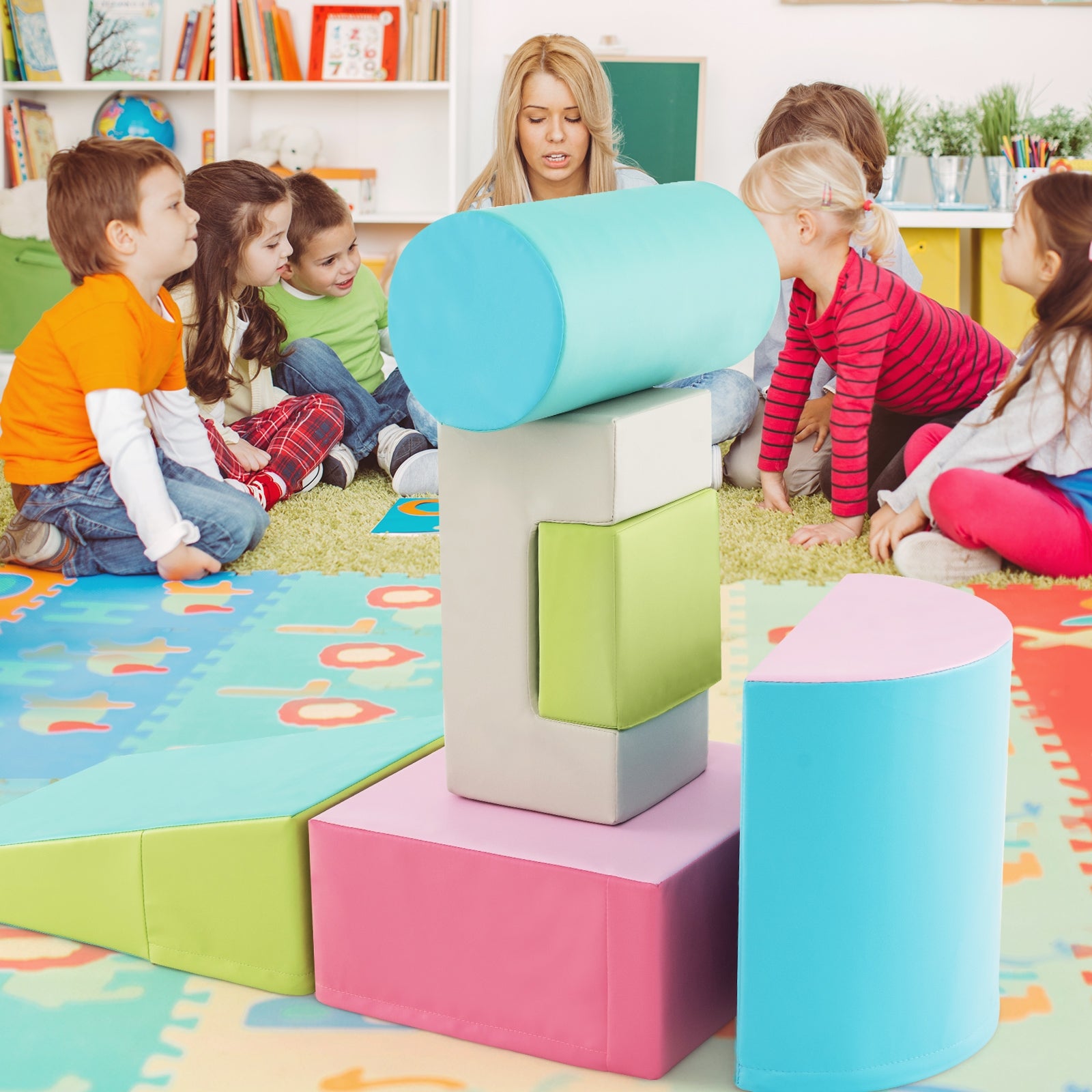 6 Pieces Foam Climbing Blocks Indoor Climb and Crawl Activity Playset with Rectangles, Green Climbers & Slides   at Gallery Canada