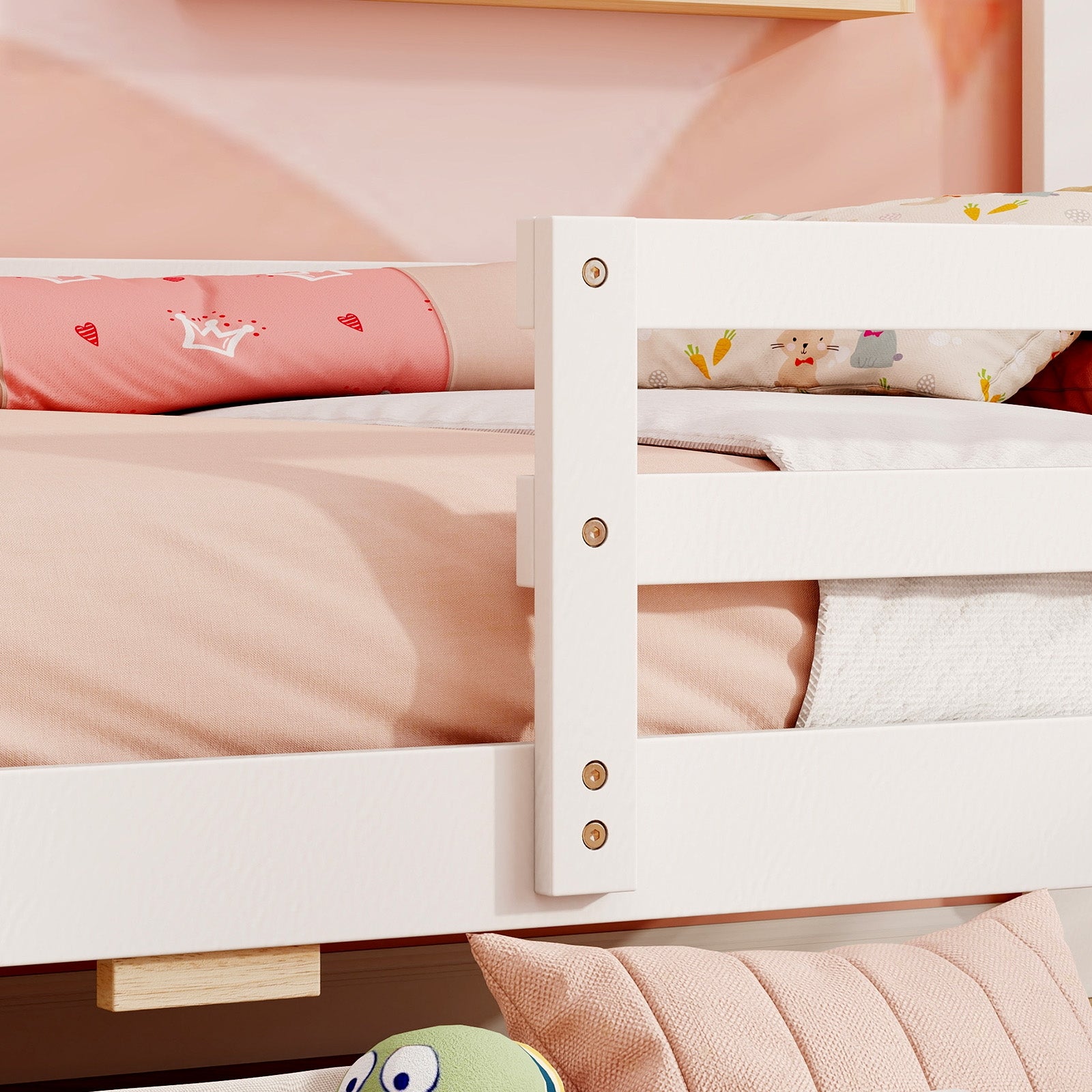 Kids Twin Size Bed with 2 Drawers Solid Wood Bed with Blackboard, White Toddler Beds at Gallery Canada
