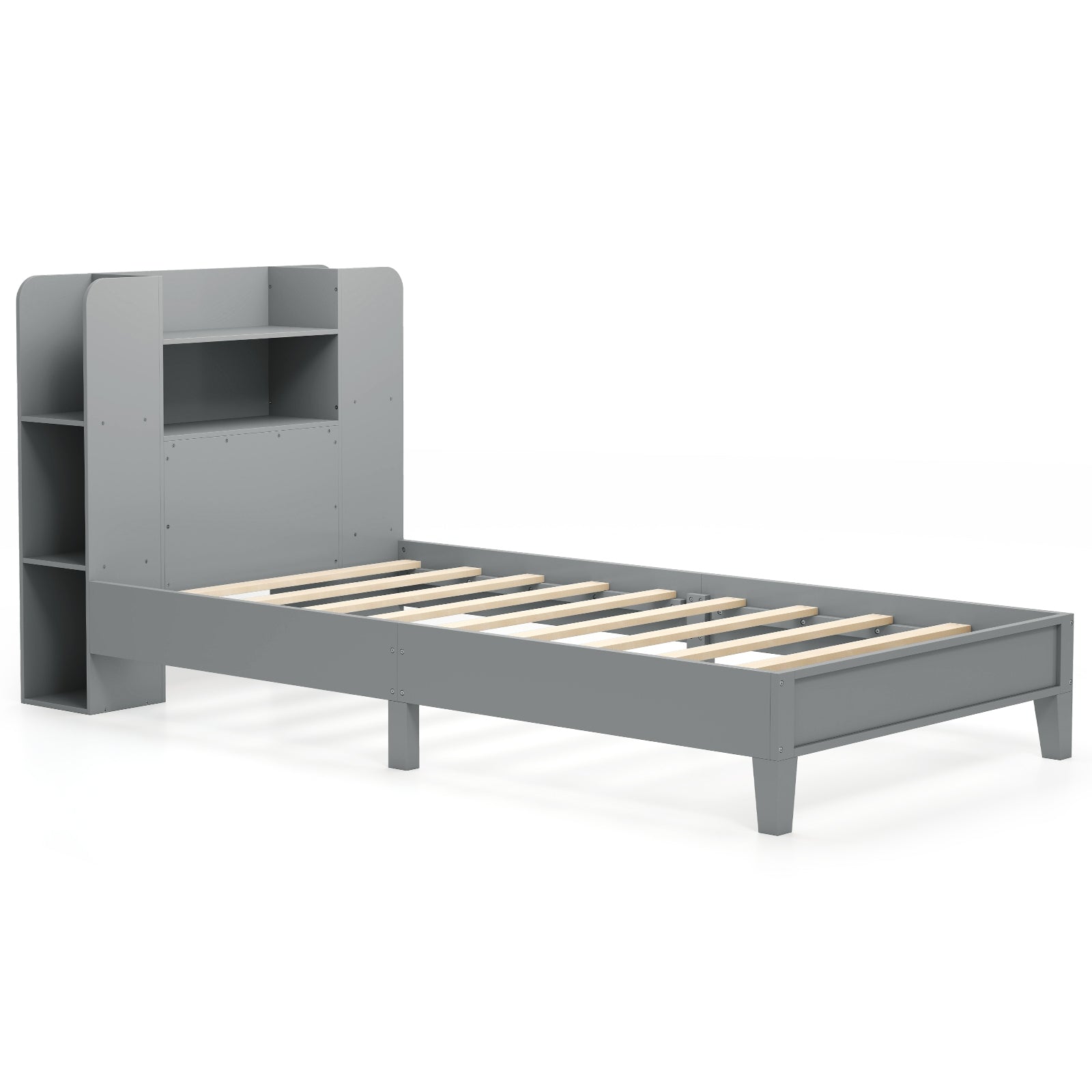 Twin Size Wooden Platform Bed Frame with Bookcase Headboard, Gray Toddler Beds Gray at Gallery Canada