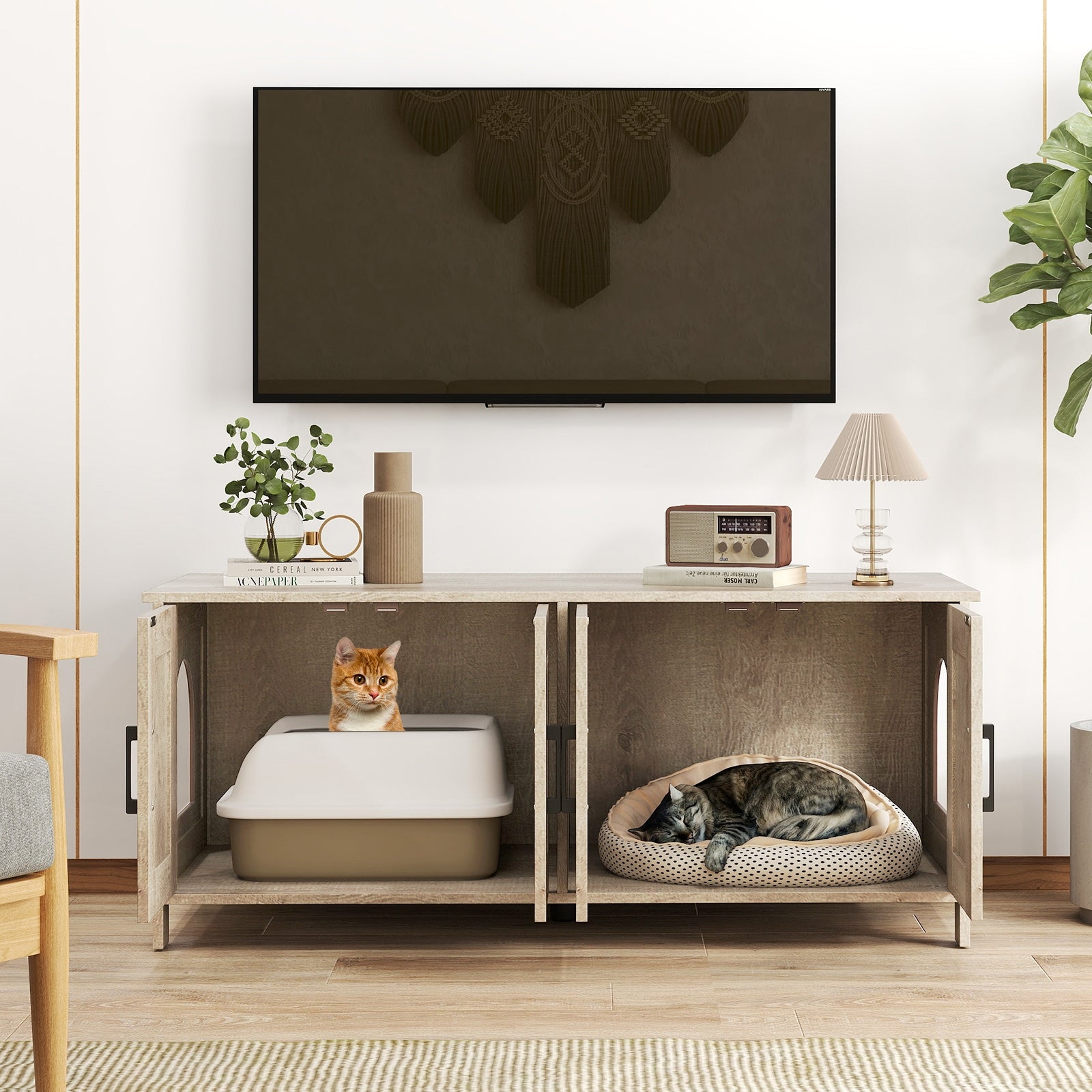 Cat Litter Box Enclosure for 2 Cats Modern Kitty Litter Box Furniture Hidden, Oak Cat Houses at Gallery Canada