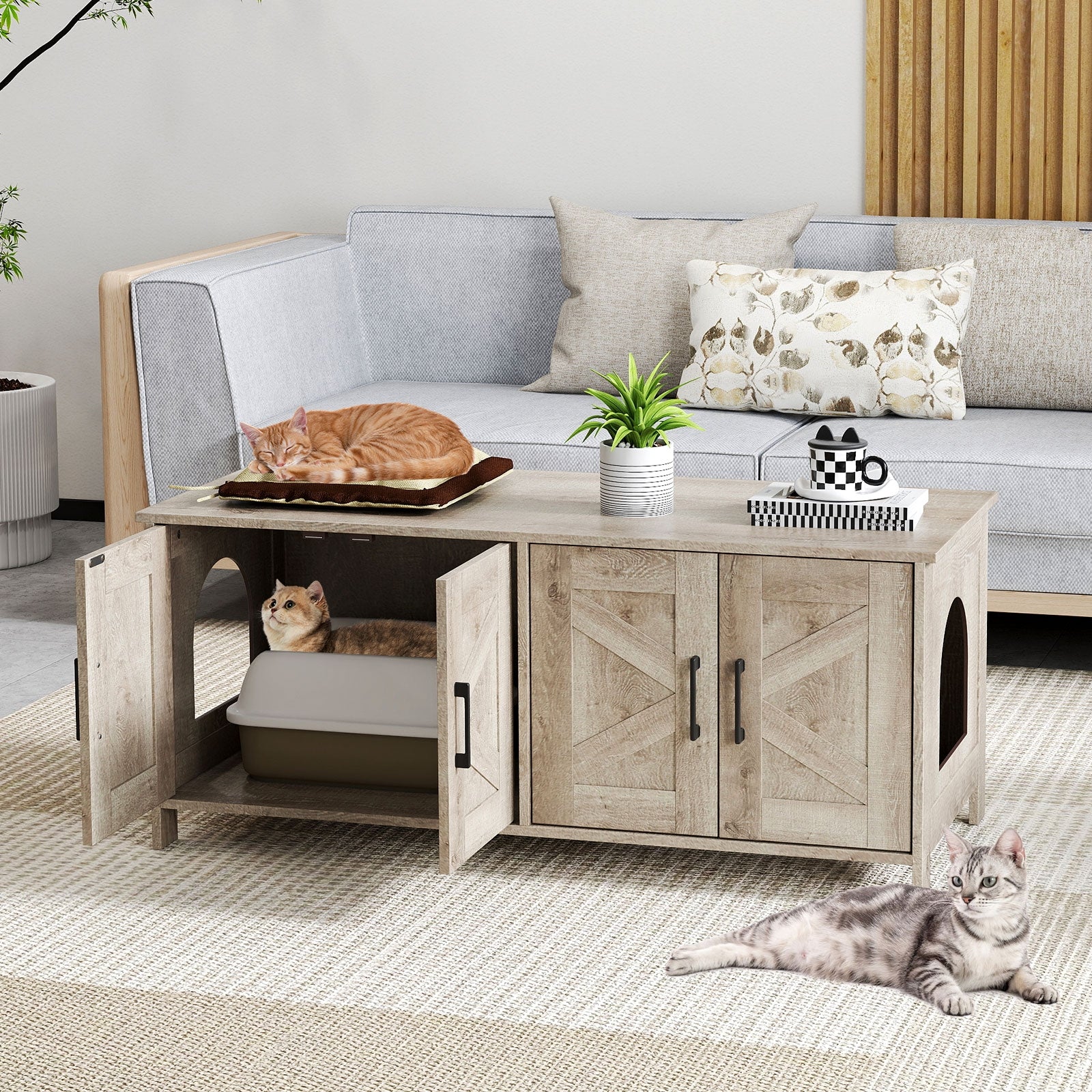 Cat Litter Box Enclosure for 2 Cats Modern Kitty Litter Box Furniture Hidden, Oak Cat Houses at Gallery Canada