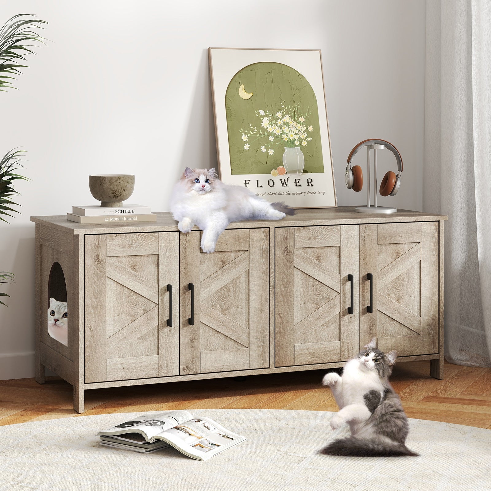 Cat Litter Box Enclosure for 2 Cats Modern Kitty Litter Box Furniture Hidden, Oak Cat Houses at Gallery Canada