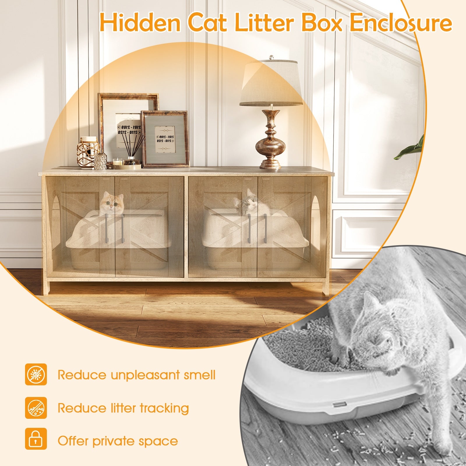 Cat Litter Box Enclosure for 2 Cats Modern Kitty Litter Box Furniture Hidden, Oak Cat Houses at Gallery Canada