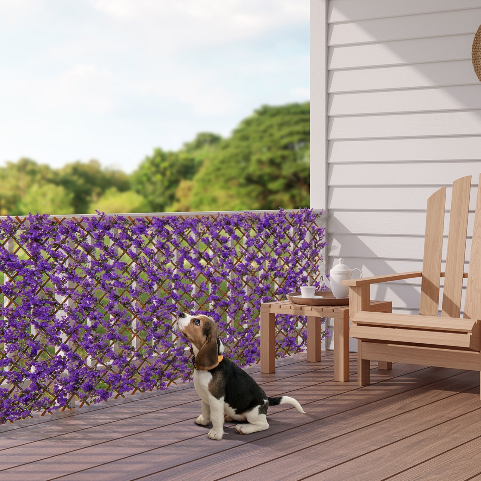 Decorative Faux Purple Eucalyptus Fencing Panel with Real Willow Frame for Balcony Patio, Purple Faux Plants at Gallery Canada