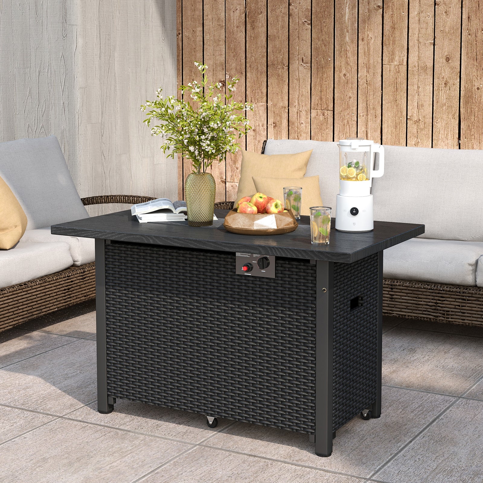 50000 BTU 2 Inch ropane Gas Fire Pit Table with Wind Guard and Glass Rocks, Black Fire Pit Tables at Gallery Canada