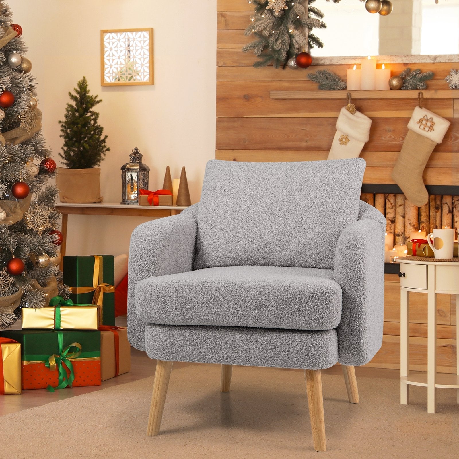 Sherpa Accent Chair Modern Living Room Chair with Seat Cushion-Grey, Gray Accent Chairs at Gallery Canada