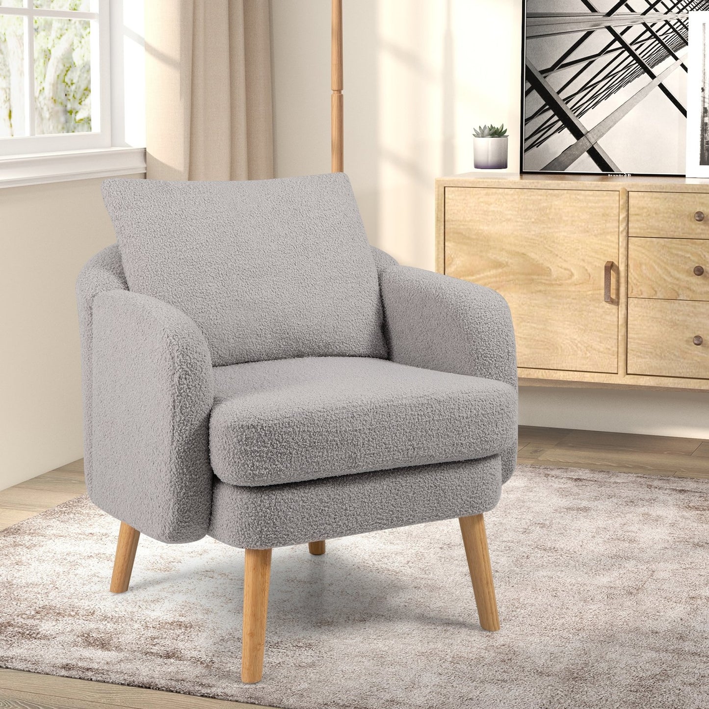 Sherpa Accent Chair Modern Living Room Chair with Seat Cushion-Grey, Gray Accent Chairs at Gallery Canada