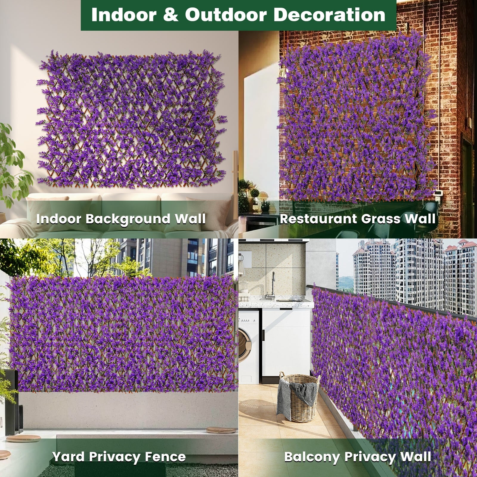 Decorative Faux Purple Eucalyptus Fencing Panel with Real Willow Frame for Balcony Patio, Purple Faux Plants   at Gallery Canada