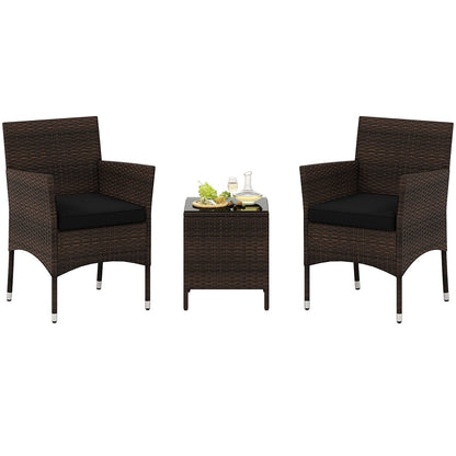 3 Pieces Outdoor Conversation Set with Cushioned Seat and Glass Tabletop, Black Patio Conversation Sets at Gallery Canada