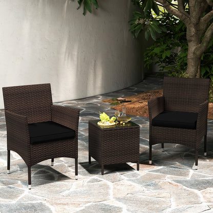 3 Pieces Outdoor Conversation Set with Cushioned Seat and Glass Tabletop, Black Patio Conversation Sets at Gallery Canada