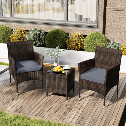 3 Pieces Outdoor Conversation Set with Cushioned Seat and Glass Tabletop, Gray Patio Conversation Sets at Gallery Canada