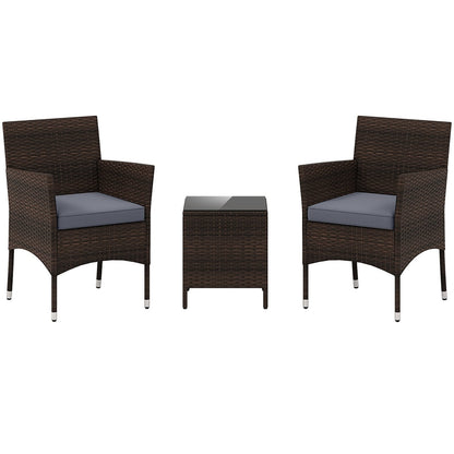 3 Pieces Outdoor Conversation Set with Cushioned Seat and Glass Tabletop, Gray Patio Conversation Sets Gray at Gallery Canada