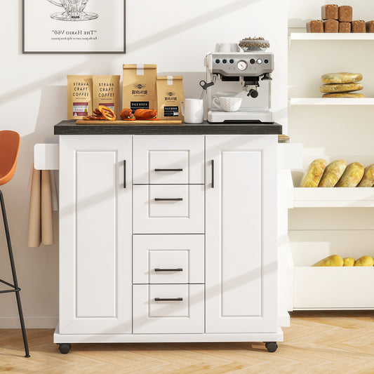 Rolling Kitchen Island Cart on Wheels with Storage Cabinets, White Kitchen Islands & Carts White at Gallery Canada