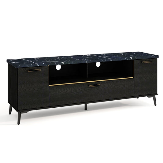 63 Inch TV Stand with Flip Door Cabinet for TVs up to 75 Inch, Black Entertainment Centers & TV Stands Black at Gallery Canada