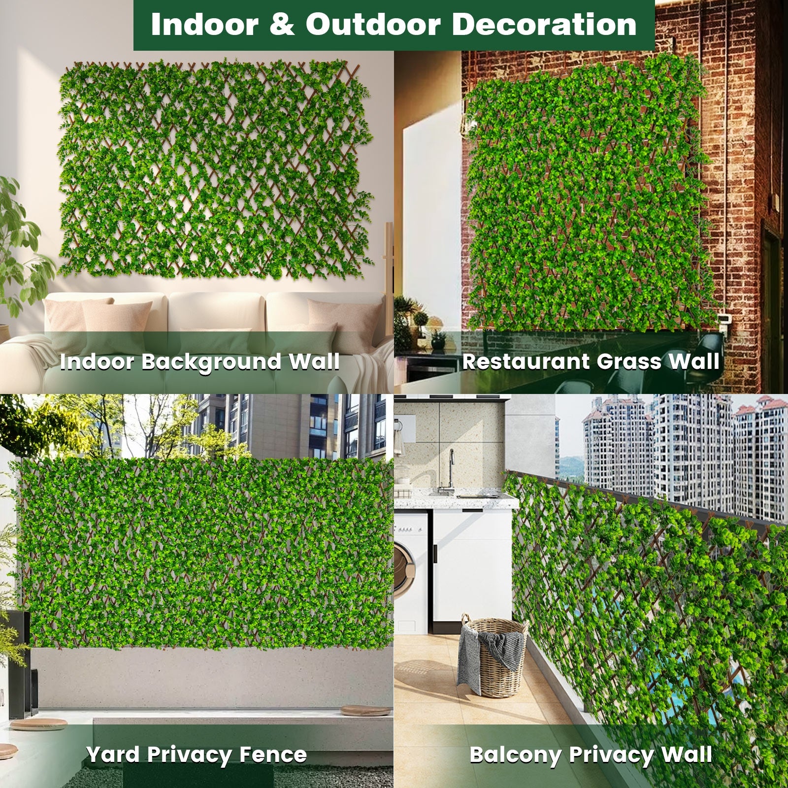 Expandable Fence Privacy Screen with Sun-Protective Artificial Hedge for Balcony Patio, Green Faux Plants   at Gallery Canada