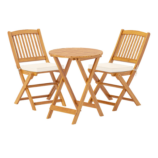 3 Pieces Acacia Wood Patio Folding Bistro Set with Soft Cushions, Beige Patio Conversation Sets Beige at Gallery Canada