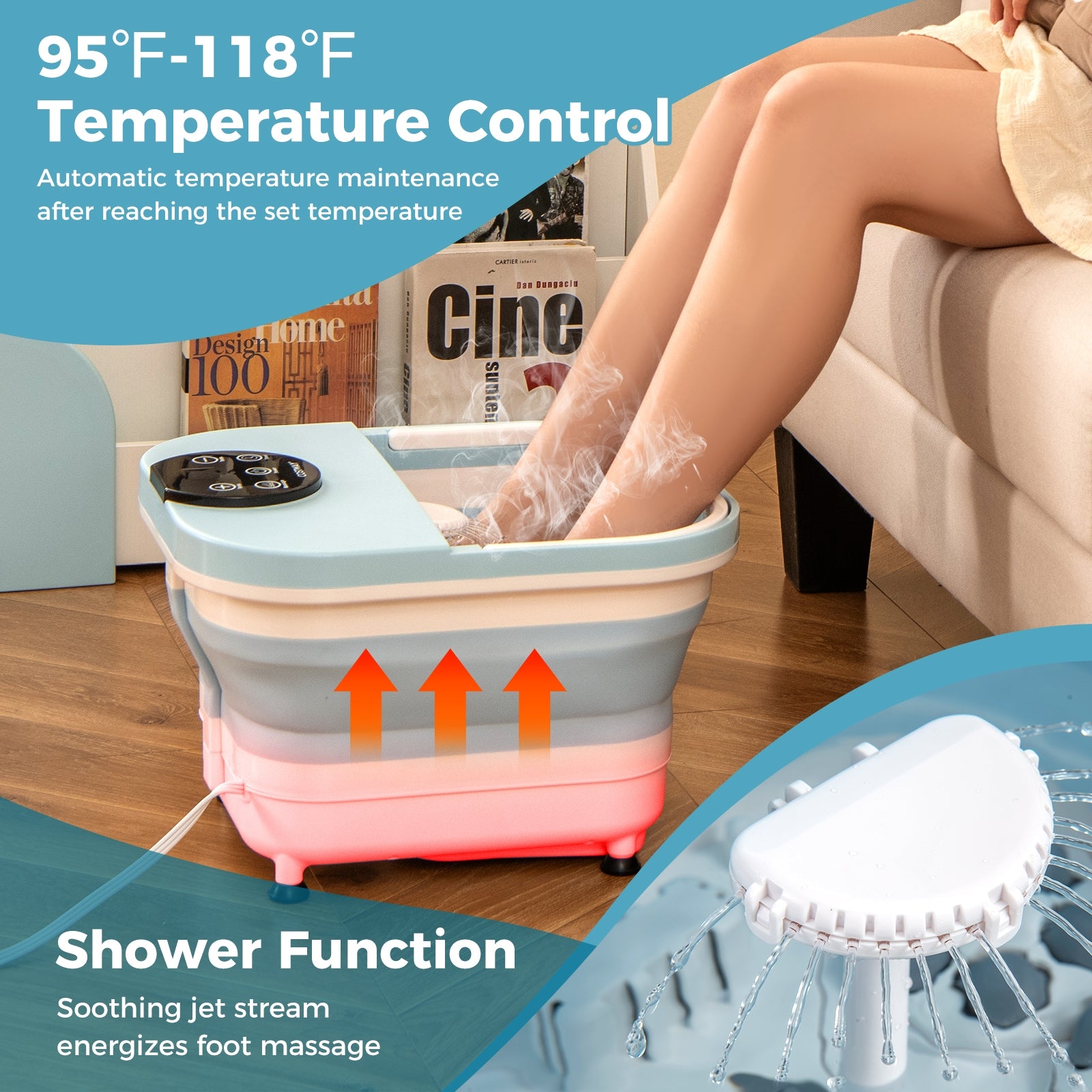 Collapsible Foot Spa Massager Foot Bath Tub with Heat Shower and Timer, Blue Foot Massager at Gallery Canada