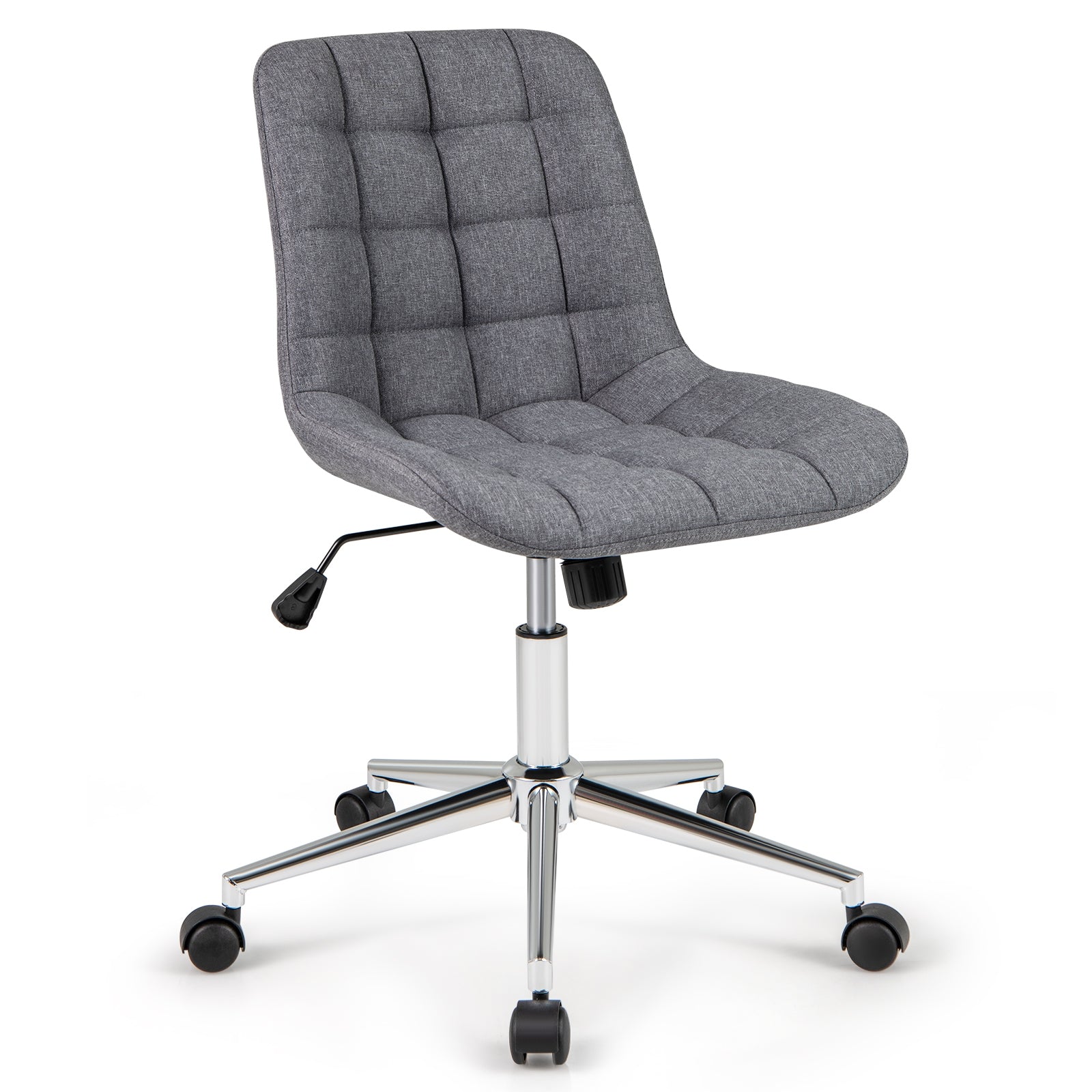 Armless Office Chair Upholstered Makeup Vanity Chair with Adjustable Height and Wheels-Grey, Gray Armless Chairs at Gallery Canada