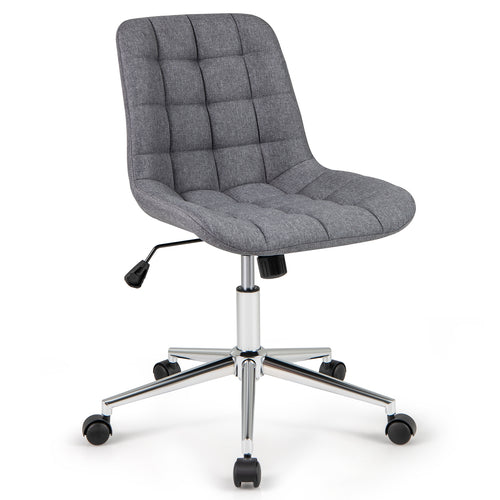 Armless Office Chair Upholstered Makeup Vanity Chair with Adjustable Height and Wheels-Grey, Gray