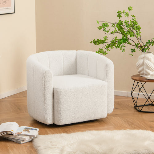 Modern Upholstered Sherpa Accent Chair with Curved Backrest and Armrests, White
