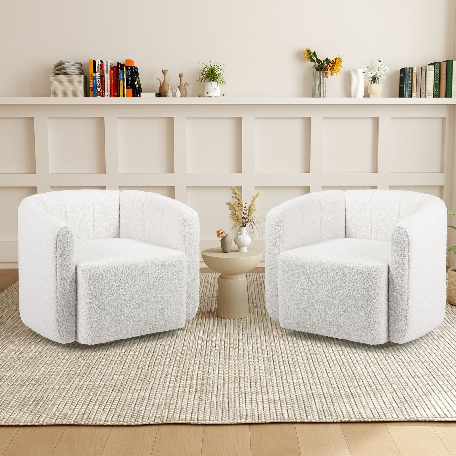 Modern Upholstered Sherpa Accent Chair with Curved Backrest and Armrests, White Sofas & Loveseats at Gallery Canada