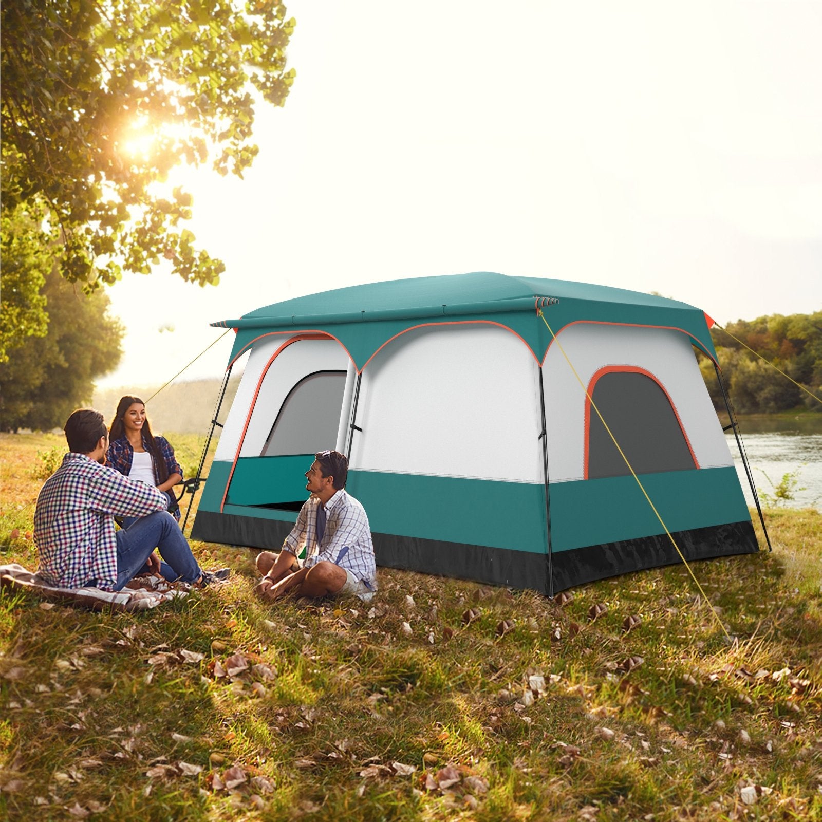 6-8 Person Camping Tent with Double Rooms and 2 Doors, Green Tents at Gallery Canada